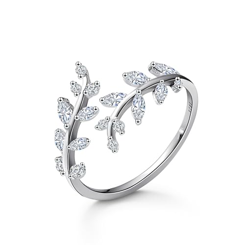 KristLand Oliven Blatt Verstellbar Promise Stapelring Eheringe Ring Silber 925 Damen Zirkonia Silberringe Trauringe Damenring Öffnen Damen Ringe von KristLand