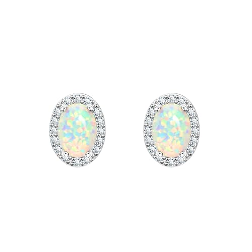 KristLand Opal Blumen Ohrringe 925 Opal Ohrringe Vergoldeter Ohrstecker aus Sterling Silber mit Funkelnden Zirkonia Geburtstags Schmuckgeschenk für Frau Damen Mädchen von KristLand