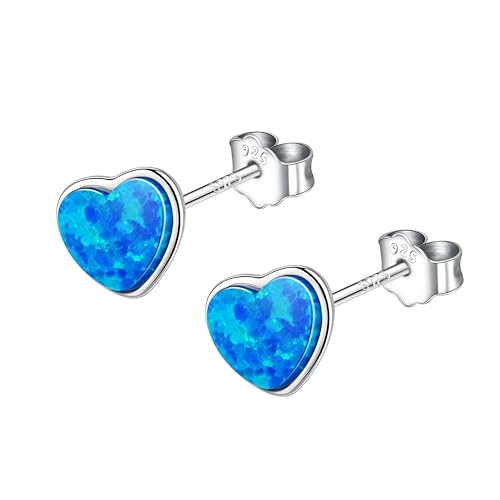 KristLand Opal Herz Ohrstecker für Damen Ohrringe aus 925er Sterling Silber Vergoldet mit Blauem Opalstein Funkelnde Zirkonia Schmuck Geschenkbox Damen Mädchen von KristLand