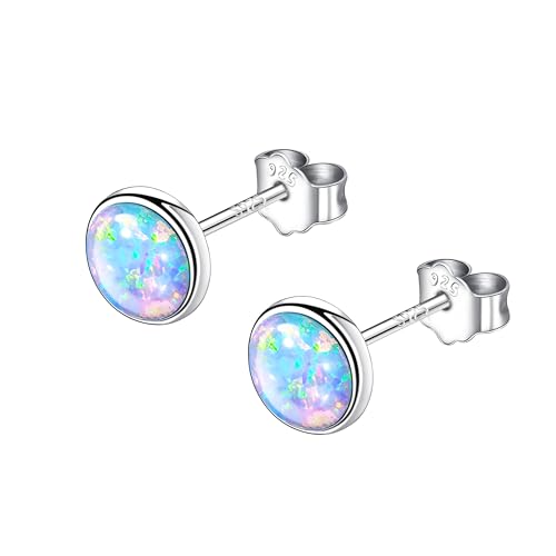 KristLand Opal Ohrstecker 925 Sterling Silber klein rund Geschenk Schmuck Ohrringe Damen Mädchen Muttertag Weihnachten Valentinstag von KristLand