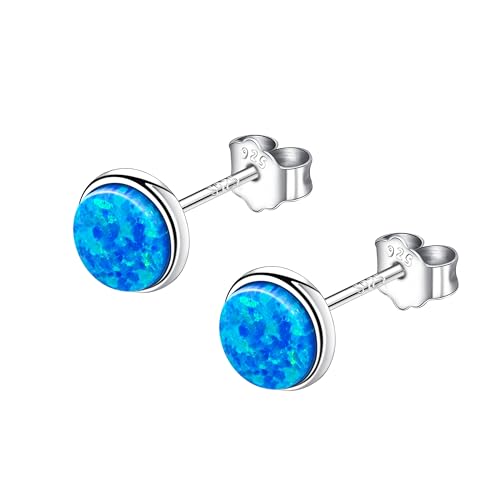 KristLand Opal Ohrstecker 925 Sterling Silber klein rund Geschenk Schmuck Ohrringe Damen Mädchen Muttertag Weihnachten Valentinstag von KristLand
