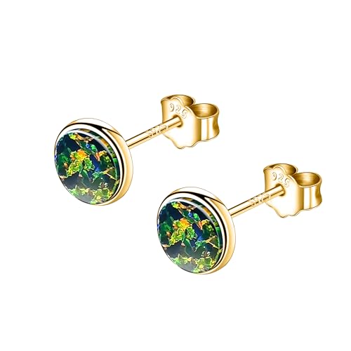 KristLand Opal Ohrstecker 925 Sterling Silber klein rund Geschenk Schmuck Ohrringe Damen Mädchen Muttertag Weihnachten Valentinstag von KristLand