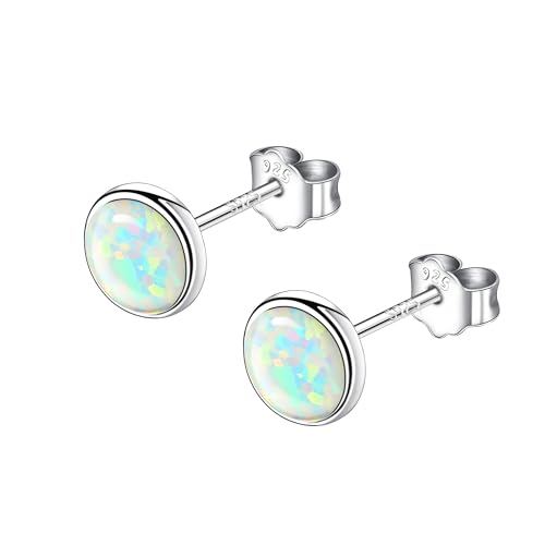KristLand Opal Ohrstecker 925 Sterling Silber klein rund Geschenk Schmuck Ohrringe Damen Mädchen Muttertag Weihnachten Valentinstag von KristLand