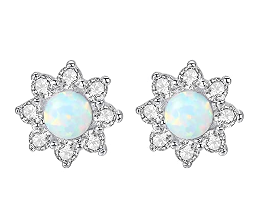 KristLand Opal Ohrstecker Opal Blumen Ohrringe 925 Sterling Silber vergoldeter Ohrstecker Prong Sparkly Cubic Zirkonia Geburtstagsfeier Geschenk für Frau Damen Mädchen von KristLand