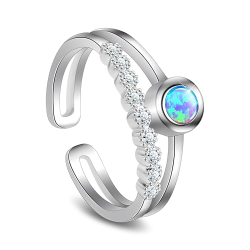 KristLand Opal Ring Sterling Silber Open Ring mit Cubic Zirkonia Stein Silber Ring für Frauen Urlaub Schmuck Geschenk für Damen Mädchen von KristLand
