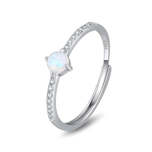 KristLand Opal Ring Sterling Silber Verstellbare Ring mit Cubic Zirkonia Silber Ringe für Frauen Geburtstag Urlaub Schmuck Geschenk für Damen Mädchen von KristLand