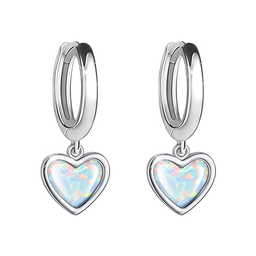 KristLand Opal Silber Ohrringe Herz Opal Hoop Ohrringe für Frauen Damen Mädchen Vergoldeter Ohrring Geburtstag Urlaub Geschenk von KristLand
