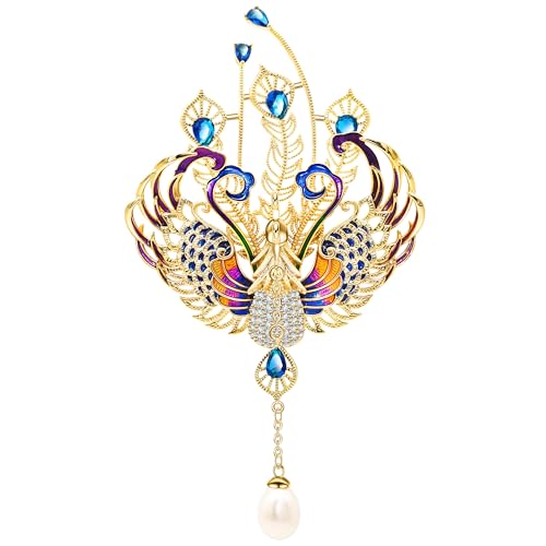 KristLand Phönix Brosche Vergoldet Tier Motiv Schmuck mit Funkelnden Zirkonia Steinen für Herren Damen Mode Accessoires Geburtstag Weihnachten Vatertag Party Hochzeit von KristLand