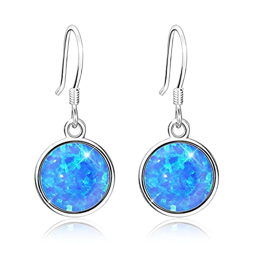KristLand Runde Opal Sterling Silber 925 Silber Ohrhänger Vergoldeter Ohrring mit Blauem Opal Geschenk für Frau Damen Mädchen von KristLand
