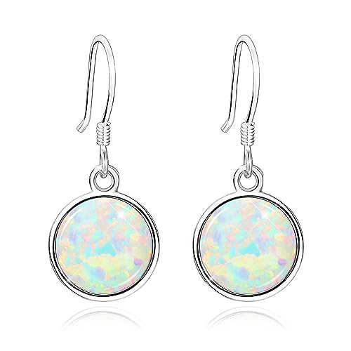 KristLand Runde Opal Sterling Silber 925 Silber Ohrhänger Vergoldeter Ohrring mit Weiß Opal Geschenk für Frau Damen Mädchen von KristLand