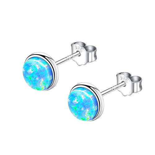 KristLand Runder Opal Ohrstecker Ohrringe aus Sterling Silber 925 Silber Vergoldeter Ohrring mit Blauem Opal Geschenk für Frau Damen Mädchen von KristLand