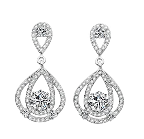 KristLand - S925 Sterling Silber Ohrstecker Damen Ohrringe Zeitloses Design Baumeln Mit 5A Zirkonia Schmuck/Geburtstagsgeschenk für Damen Mädchen Mama Frau Freundinnen Silber von KristLand