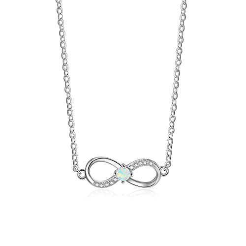 KristLand S925 Sterling Silber Opal Damen Kette Liebe Unendlichkeit Infinity Halskette für Frauen Mädchen Schmuck Geschenke von KristLand