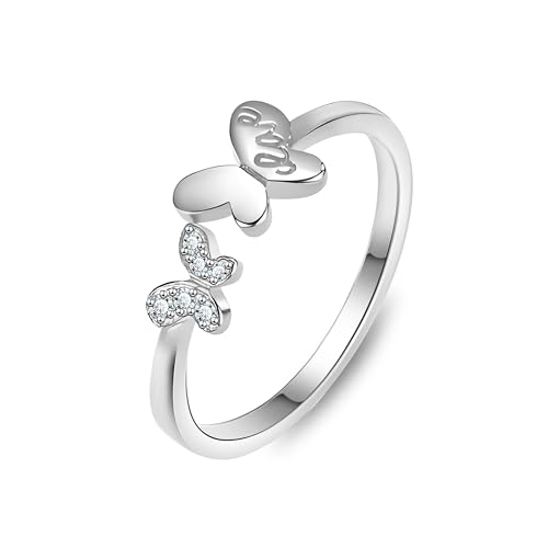 KristLand Schmetterling Ring Sterling Silber Verstellbare Offene Ring mit Cubic Zirkonia Silber Frauen Ring Schmuck Geschenk für Damen Mädchen von KristLand