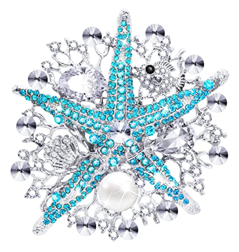 KristLand Seestern Brosche österreichischer Kristall Strass Perle Damen Corsage Vergoldete Brosche Meerestier Brosche Tasche Brosche Party Geburtstag Geschenkbox Damen Blau von KristLand