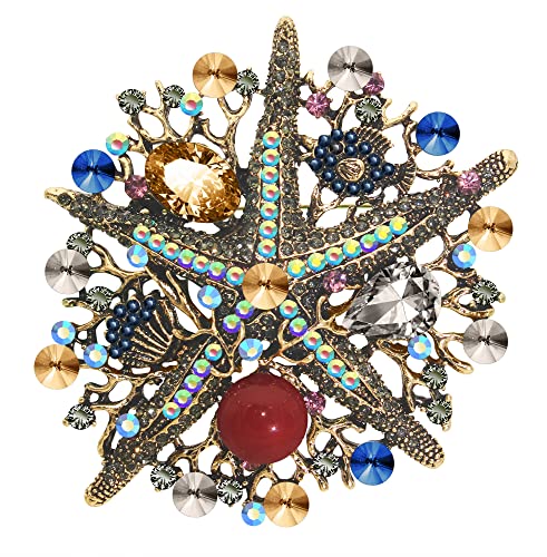 KristLand Seestern Brosche österreichischer Kristall Strass Perle Damen Corsage Vergoldete Brosche Meerestier Brosche Tasche Brosche Party Geburtstag Geschenkbox Damen Braun-Rot von KristLand
