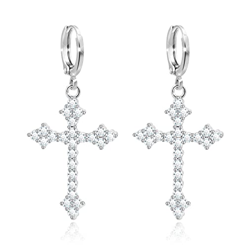 KristLand Silberfarbene Ohrringe mit Cubic Zirkonia Elegant Sexy Kreuz Gothic Stil mit 18 Karat Weißgold Vergoldet Für Damen Zirkon von KristLand