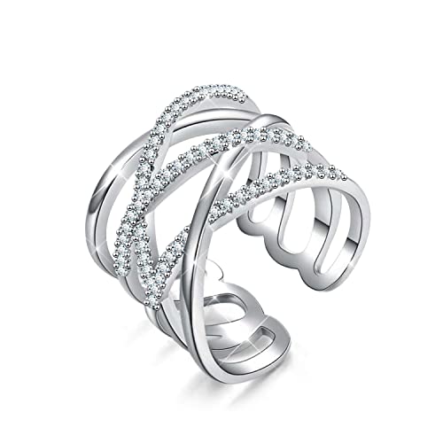 KristLand Sterling Silber Multi Ring Verstellbare Ringe für Frauen 925 Silber Fingerring Offener Ring mit Zirkonia Geschenk für Damen Mädchen von KristLand