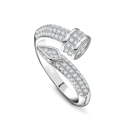 KristLand Sterling Silber einstellbare offene Ring mit funkelnden Cubic Zirkonia Stein Silber Frauen Ring täglich tragen Schmuck Party Geburtstag Geschenk für Damen Mädchen von KristLand