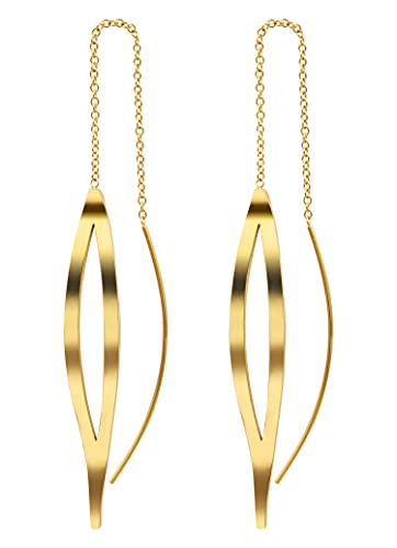 KristLand Vergoldete Titan Stahl Ohrringe Gebogene Blätter Quastenkette Langer Tropfen Baumelnde Einfädler Ohrringe Für Frauen Damen Mädchen Party Geburtstag Alltag Geschenkbox von KristLand