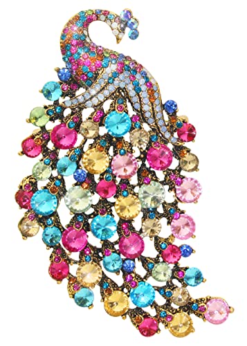 KristLand Vintage Große Pfau Tier Brosche Anstecknadel Zierlich Strass Funkelnd Kristall Brosche Vogel Modeschmuck Accessoires für Schal Corsage Party Geburtstag Geschenkbox Damen Herren Bunt Farbe von KristLand