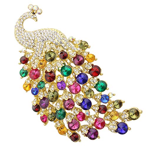 KristLand Vintage Große Pfau Tier Brosche Anstecknadel Zierlich Strass Funkelnd Kristall Brosche Vogel Modeschmuck Accessoires für Schal Corsage Party Geburtstag Geschenkbox Damen Herren Gold Farben von KristLand