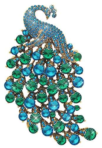 KristLand Vintage Große Pfau Tier Brosche Anstecknadel Zierlich Strass Funkelnd Kristall Brosche Vogel Modeschmuck Accessoires für Schal Corsage Party Geburtstag Geschenkbox Damen Herren Grün von KristLand