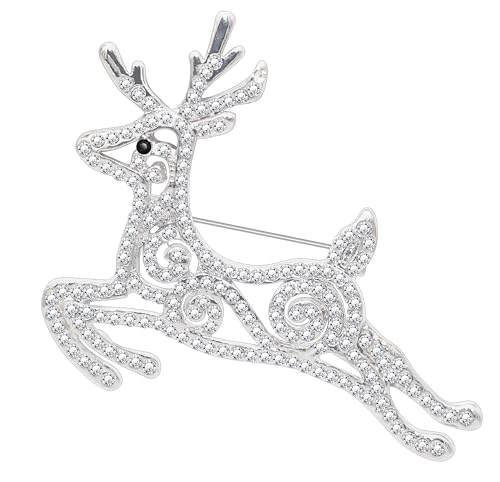 KristLand Weihnachts Rentier Brosche Damen Weihnachten mit Glitzernder Kristallstein REH Brosche Schal Clips für Männer Frauen Schmuck von KristLand