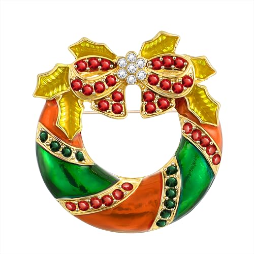 KristLand Weihnachtskranz Brosche Damen Weihnachten mit Glitzernder Kristallstein Brosche Schal Clips für Männer Frauen Schmuck von KristLand
