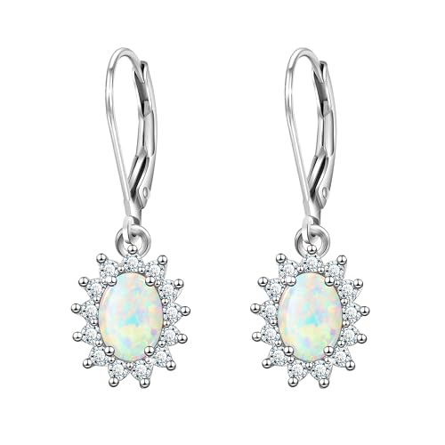 KristLand Weiß Vergoldet Weiß Opal Ohrringe mit Cubic Zirkonia Valentinstag Muttertag Geschenk für Frauen Damen Mädchen Silberton Weiße Opal Ohrringe von KristLand