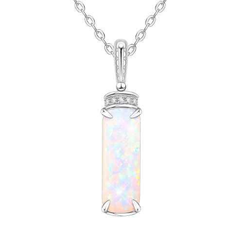 KristLand Weiße Opal Anhänger Halskette 925 Sterling Silber Halskette Mit Funkelnden Cubic Zirkonia Stein Geburtstag Weihnachten Hochzeit Geschenk Für Frauen Damen Mädchen von KristLand