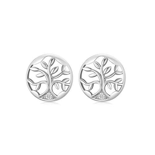 KristLand Lebens Baum 925 Sterling Silber Ohrringe Creolen Baum des Lebens für Damen Mädchen Klein Kreis Anhänger Ohrringe mit Zirkonia Anti-Allergie Ohrringe Wunderbare Ohrringe mit Schmuckbox von KristLand