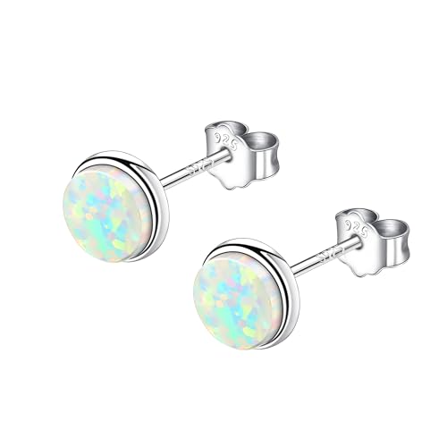 KristLand Opal Ohrstecker 925 Sterling Silber klein rund Geschenk Schmuck Ohrringe Damen Mädchen Muttertag Weihnachten Valentinstag von KristLand
