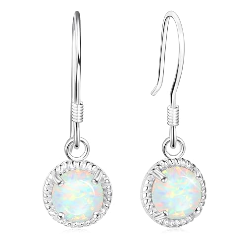 KristLand Damen Opal Ohrringe 925 Silber Ohrstecker Weißer Opal Zirkon Anhänger Hochzeit Damenschmuck Geschenkbox 9mm von KristLand