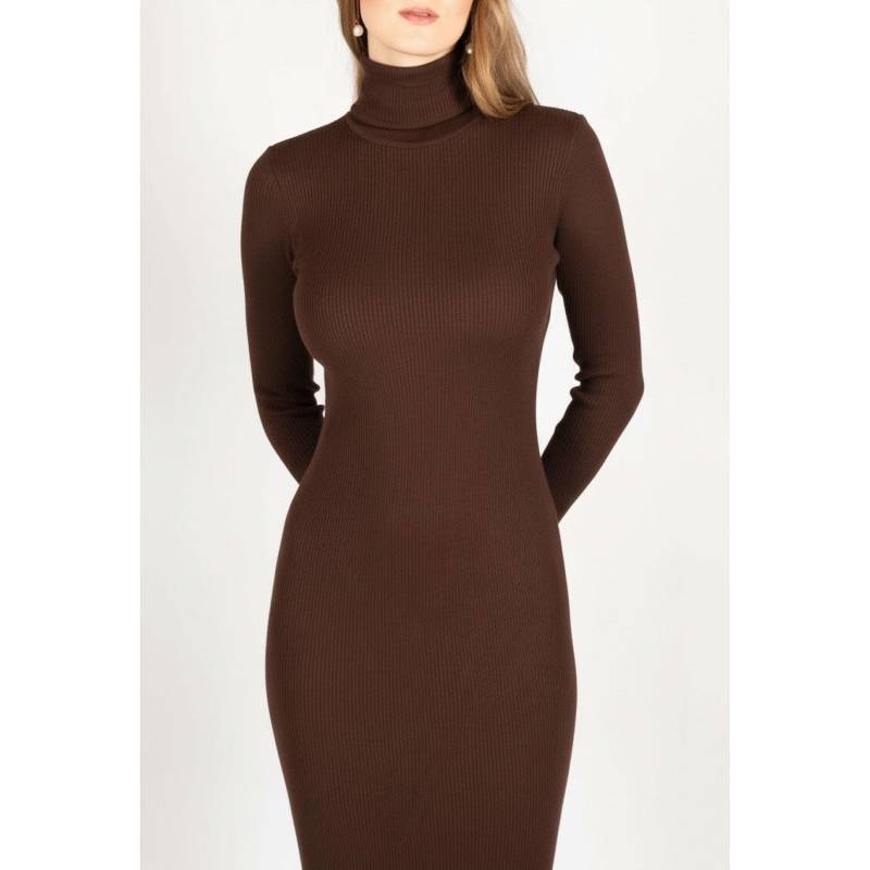 Braunes Merino-Wollkleid Mit Rollkragen Alice - Figurbetontes Midikleid Unter Dem Knie, Gestricktes Bodycon von KristaElsta