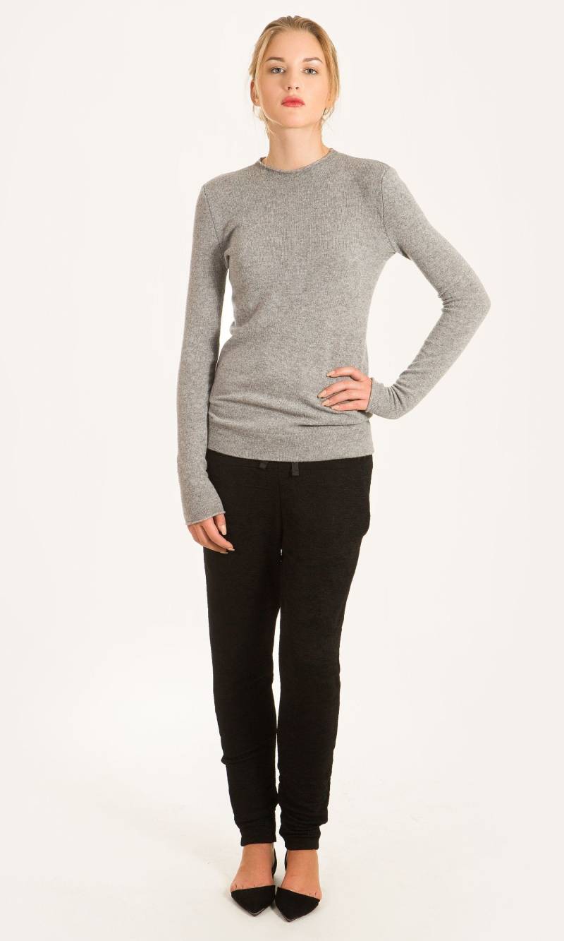 Kaschmir Pullover Damen - 100% Grauer Crewneck Strickpullover, Feiner Rundhals Pullover, Schlanker Feinstrick von KristaElsta