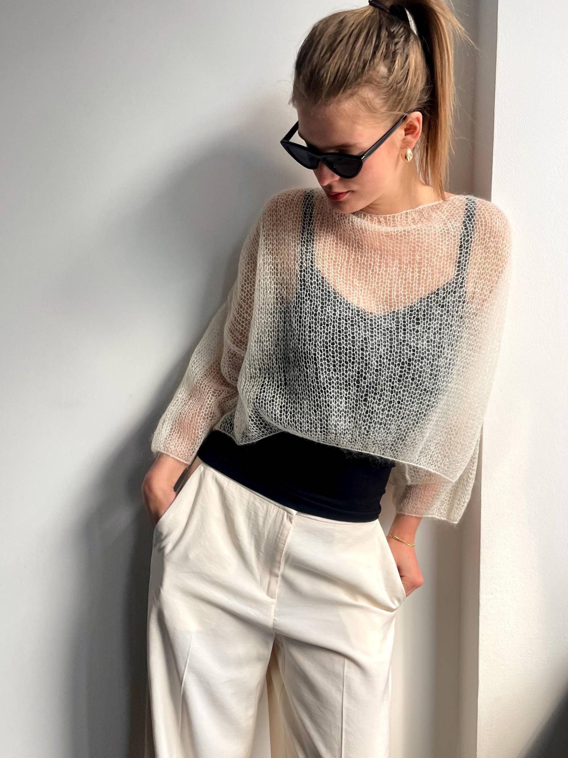 Kurzer Mohair Pullover Damen - Transparenter Gestrickter Crop Sweater Elin von KristaElsta