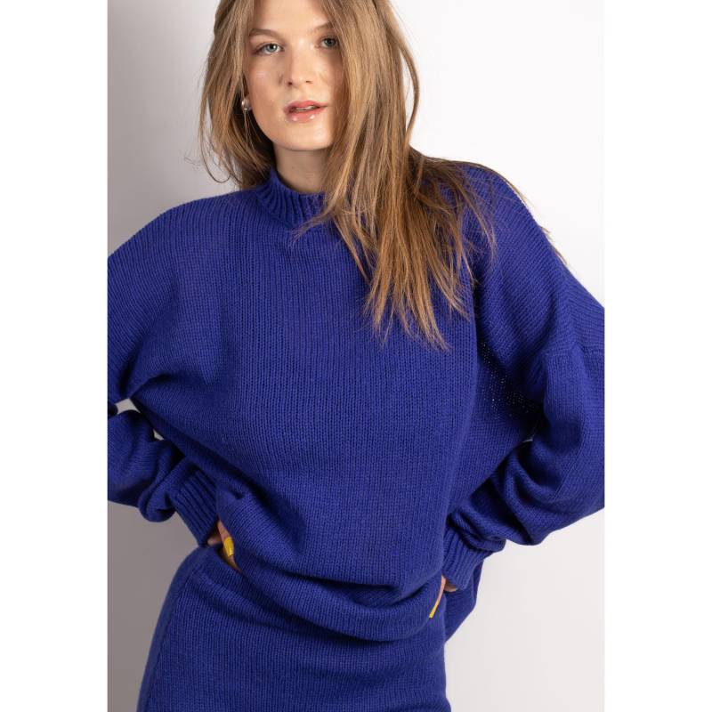 Pullover-Rock-Set Aus Kaschmirwolle, Blauer Rollkragenpullover, Gestrickter Minirock, Pullover Für Damen, Wollstrickmode-Set von KristaElsta