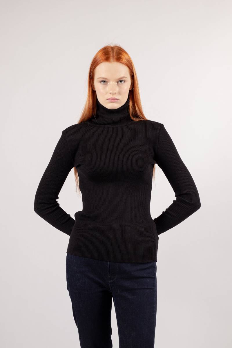 Schwarzer Rollkragenpullover Aus Merinowolle Für Damen, Feinrippstrick, Langarm, Winter - Und Frühlingspullover, Weicher, Kuscheliger Strick von KristaElsta