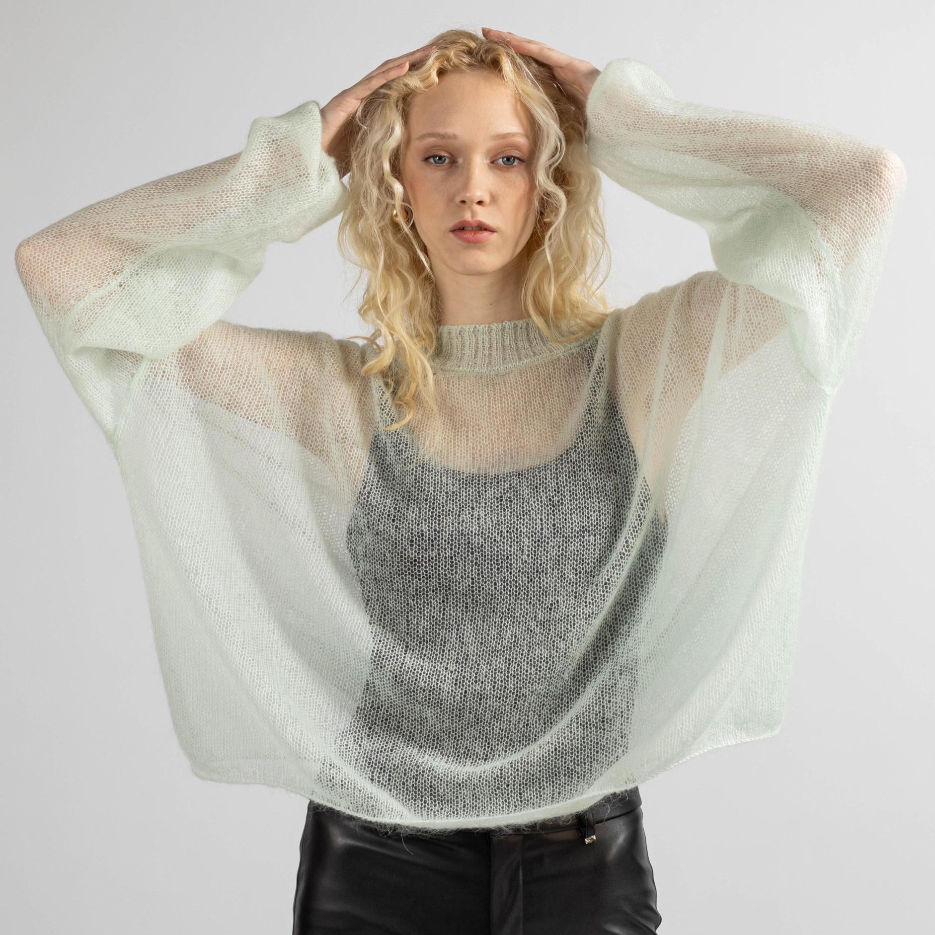 Transparenter Mohair Pullover - Leichter Strick Aus Wolle, Sheer Mesh Oberteil Damen Transparenter Mohair Pullover - Leichter Strick Aus Wolle, Sheer Mesh Oberteil Damen von KristaElsta