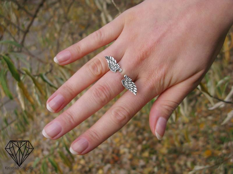Engel Flügel Ring/ Silber Schmuck/ Verstellbarer Boho Massiv 925 Sterling von KristallSilverStudio