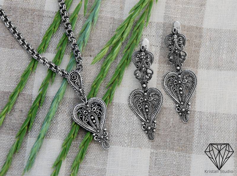 Geschenk Für Sie/Filigranes Schmuckset Aus Sterlingsilber Silberohrringe Und Anhänger Vintage Ohrringe Boho Schmuck Silber 925 von KristallSilverStudio