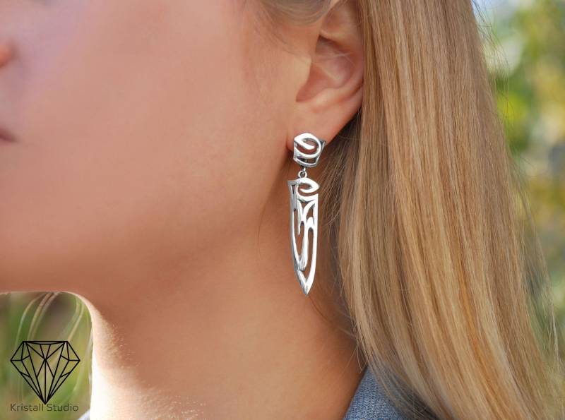 Schmuckset Aus Sterlingsilber 925/Damenring Und Ohrringe Lange Geschenk Für Mama Einzigartiges von KristallSilverStudio