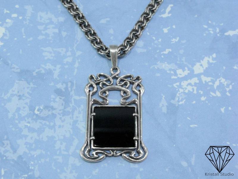 Schwarz Onyx Anhänger Halskette Silber Schmuck von KristallSilverStudio