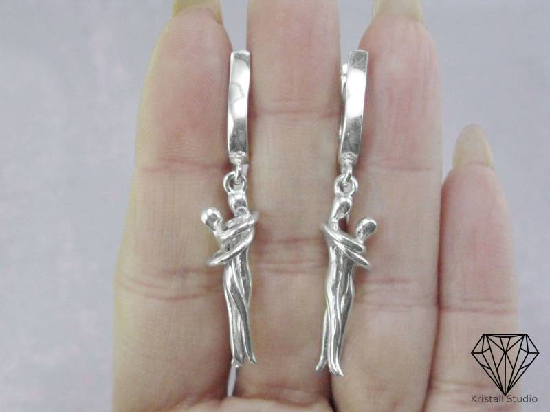 Silber Tanz Paar Ohrringe/Handgemachte Minimalist Ballett Tänzerin von KristallSilverStudio