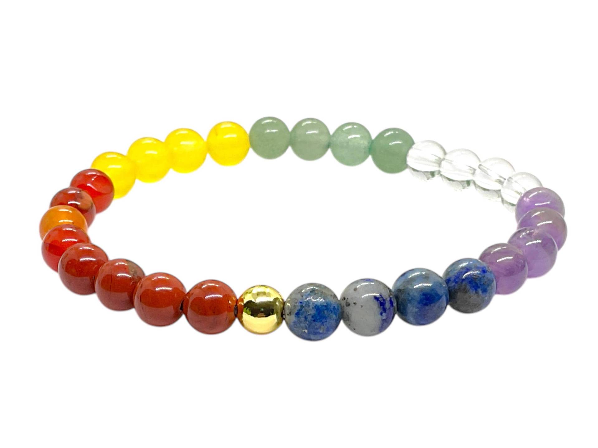 Perlenarmband Chakra 6 Mm Mit 14K Vergoldeter Edelstahlperle - Handmade Inclusive Edler Geschenkbox 7 Chakren Aus Echten Mineralien von Kristallgrube