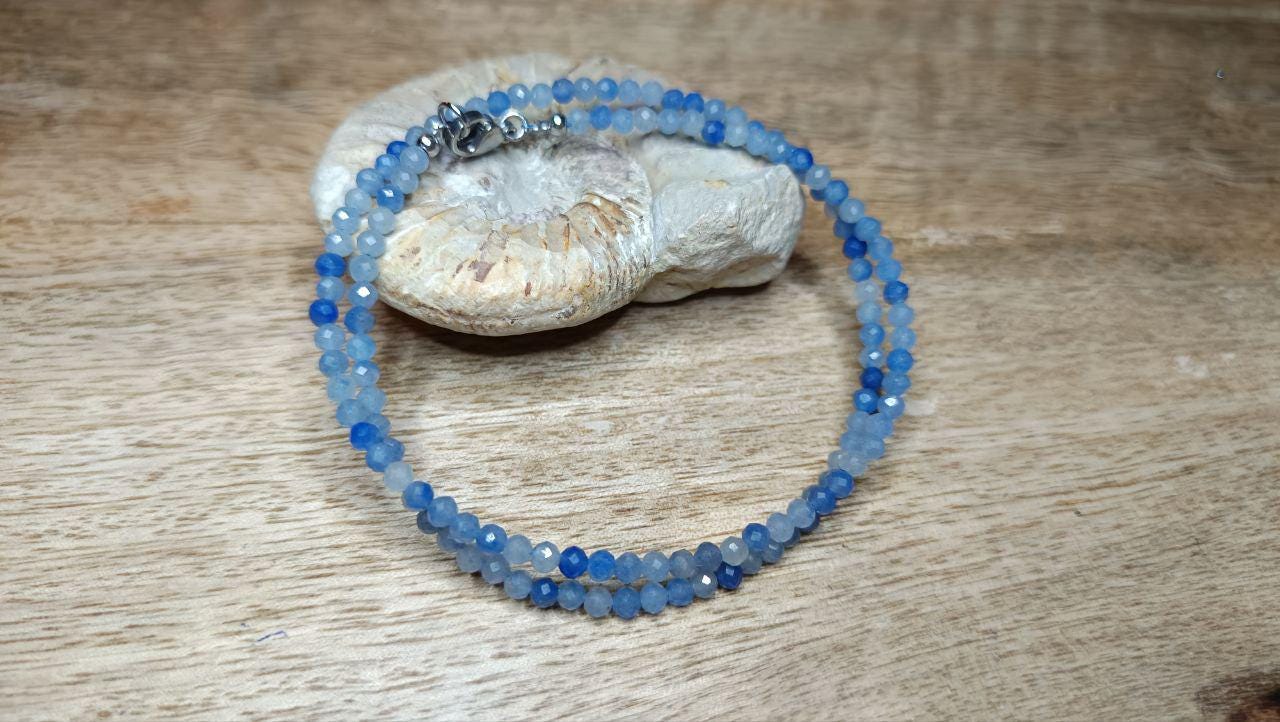 Blau Aventurin Kette 3mm, Facettiert, Perlenkette, Edelstein Kette, Schlicht von KristallklarKetten