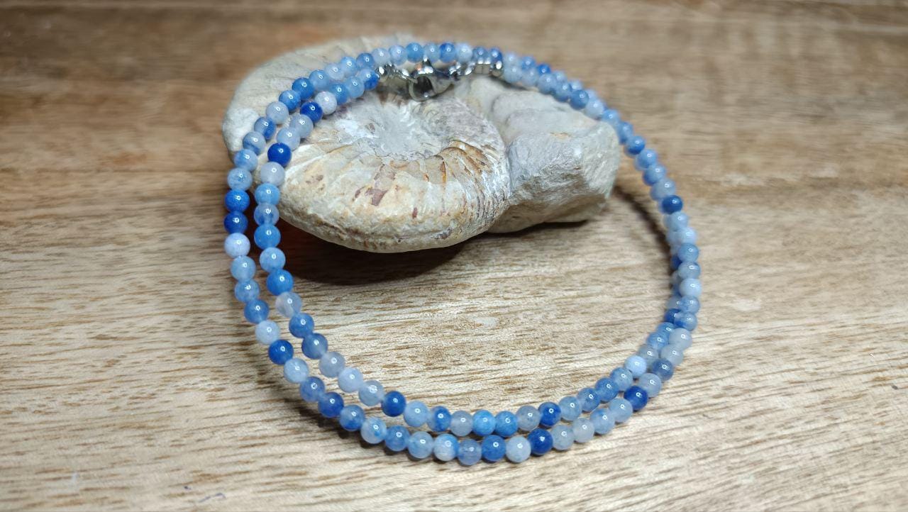 Blau Aventurin Kette 3mm, Rund, Perlenkette, Edelstein Kette, Schlicht von KristallklarKetten