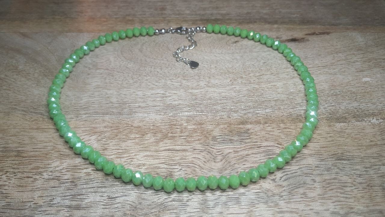 Kristall Kette 6mm, Glasperlen, Rondelle, Collier, Edelstahl von KristallklarKetten