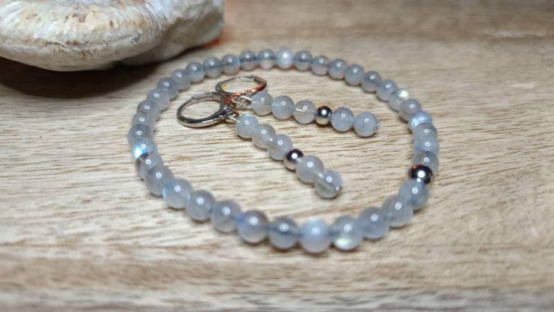 Mondstein Grau Perlen Armband, Ohrringe 5mm, Set, Rund, Grau, Edelstahl Mondstein Grau Perlen Armband, Ohrringe 5mm, Set, Rund, Grau, Edelstahl von KristallklarKetten